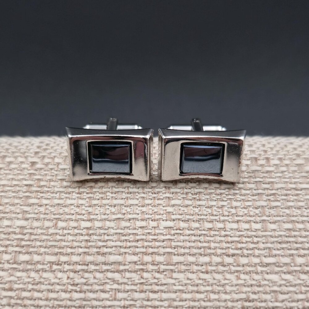 Silver Plated Dark Cat Eye Stone Hickok Men's Cuff Links A6968